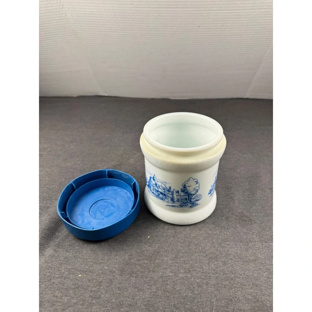 Vintage Blue White‎ Ceramic Canister Pot Holder with Scenic Landscape Design